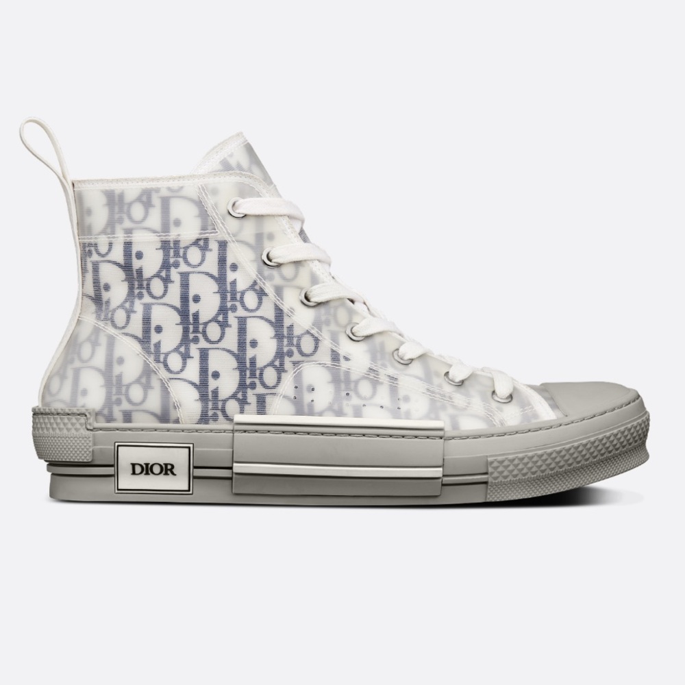 DIOR B23 White Grey Dior Oblique Mesh Canvas High Top Sneakers